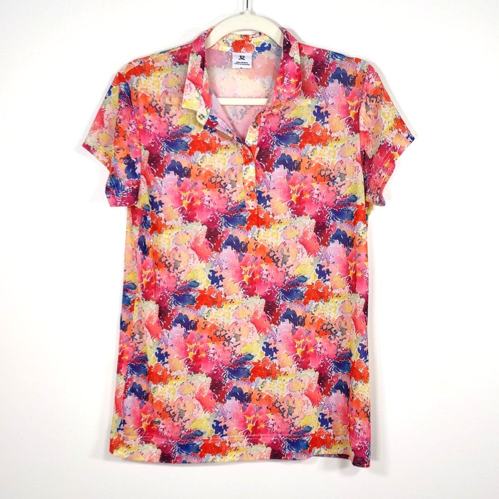 Daily Sports Golf Polo Shirt Abstract Floral Pink Multicolor XL Sweden Tennis